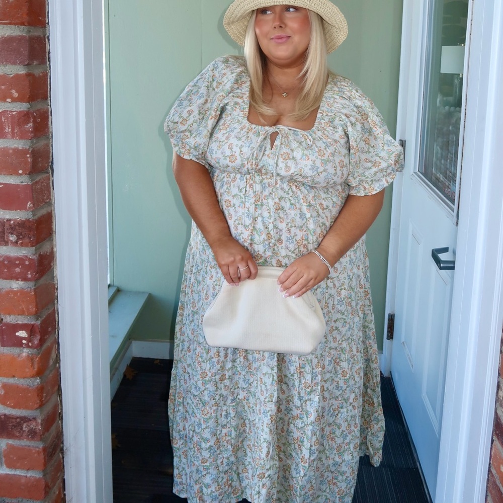 Floral Puff Sleeve Maxi Dress in Soft Sage